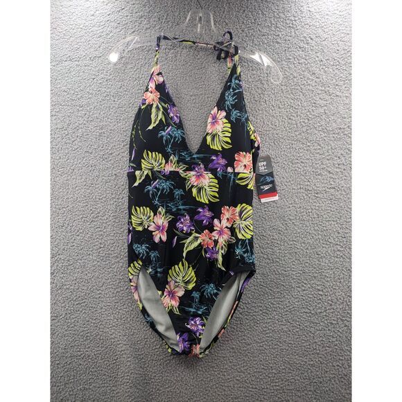 NWT Speedo Women's sz 12 Swimsuit One Piece V-Neck Halter Contemporary Cut - Picture 1 of 10